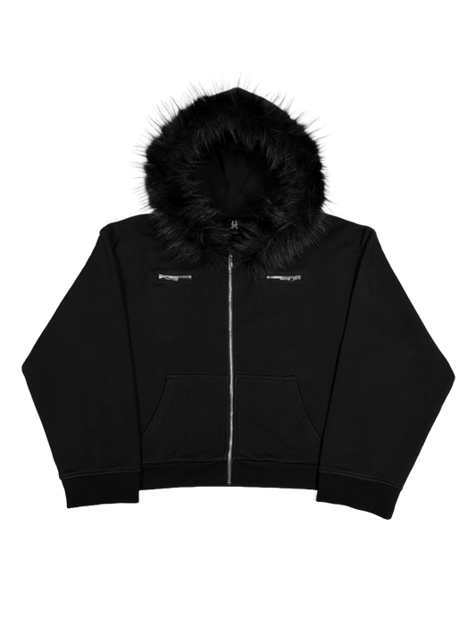 ZIPPERED FOX FUR ZIP-UP